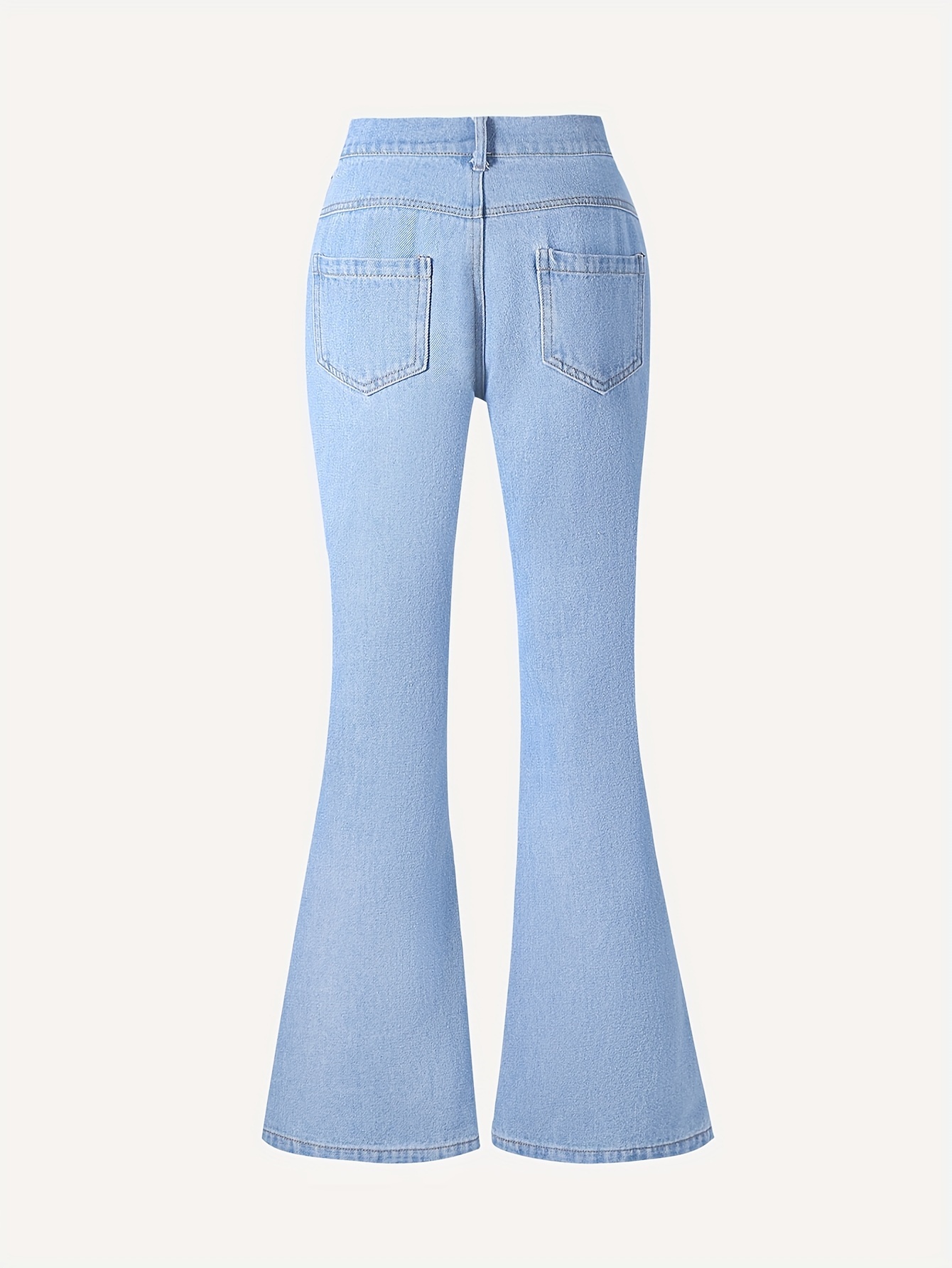 Teen Girls Fashion Light Washed Split Hem Flare Jeans Casual - Temu