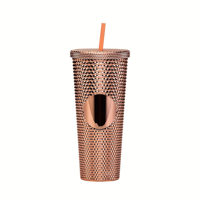 Studded Tumbler With Lid And Straw, Reusable Plastic Cup, Double Walled  Shiny Travel Tumbler For Iced Coffee Cup, For Cold Water, Smoothie, Wide  Mouth, Spill Proof - Temu