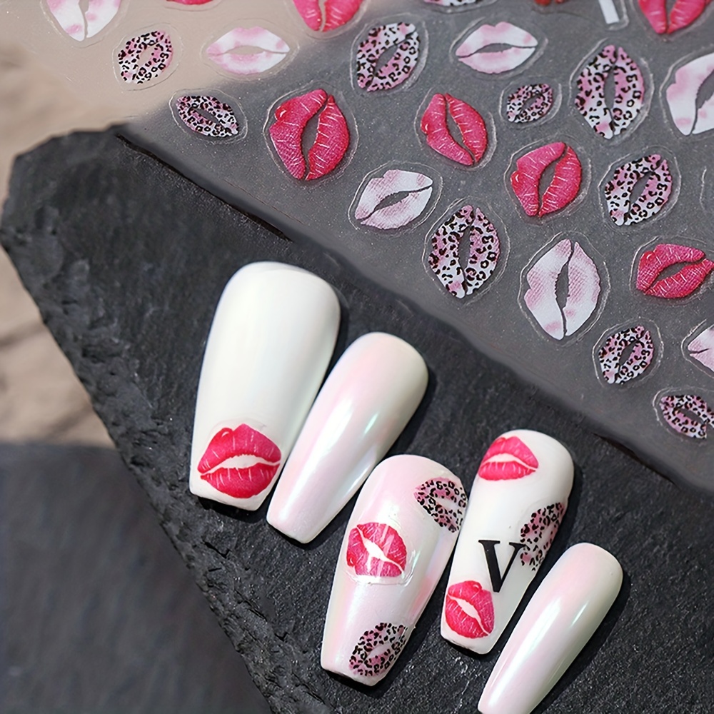 

5d Embossed Nail Art Stickers, Self Adhesive Red Lip Nail Art Decals, Nail Art Supplies For Diy