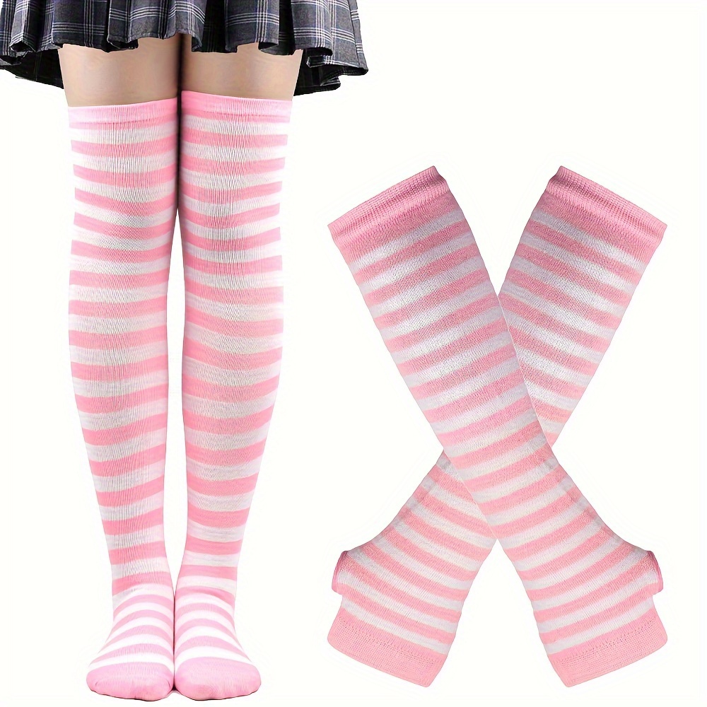 Colorful Striped Rainbow Knitted Thigh high Long Stockings - Temu