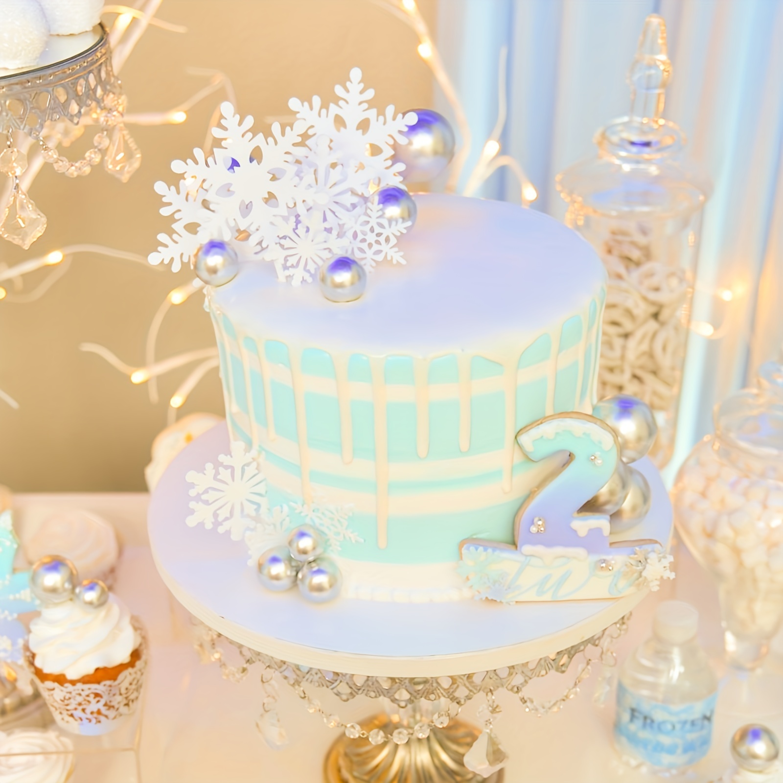 Snowflake Cake Toppers, Glitter Snowflake Toppers, Frozen Cake