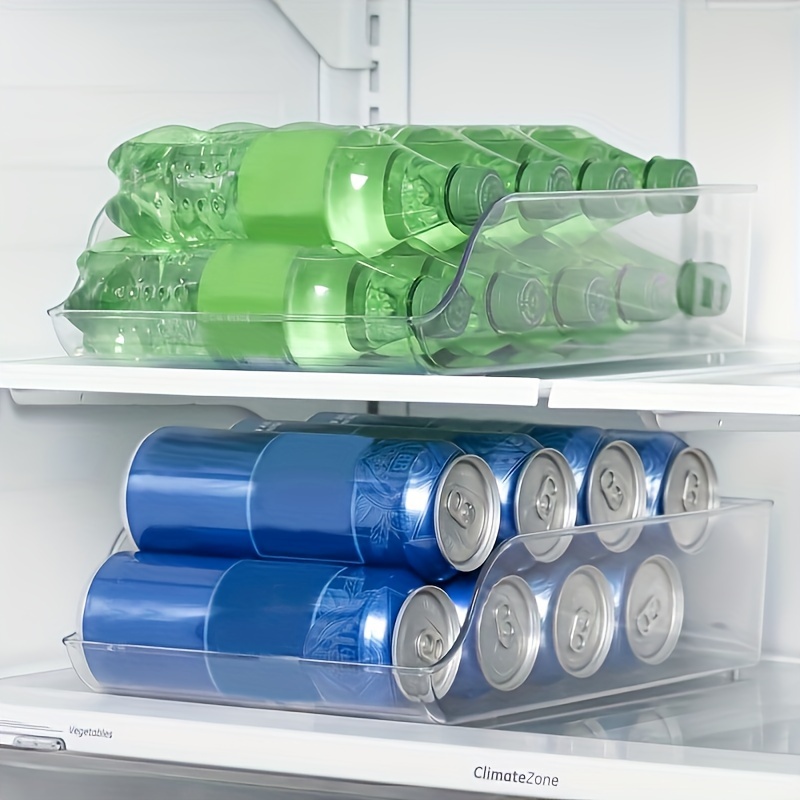 1pc Transparent Refrigerator Storage Box For , Cola, Soda Bottles,  Blue/yellow Handles