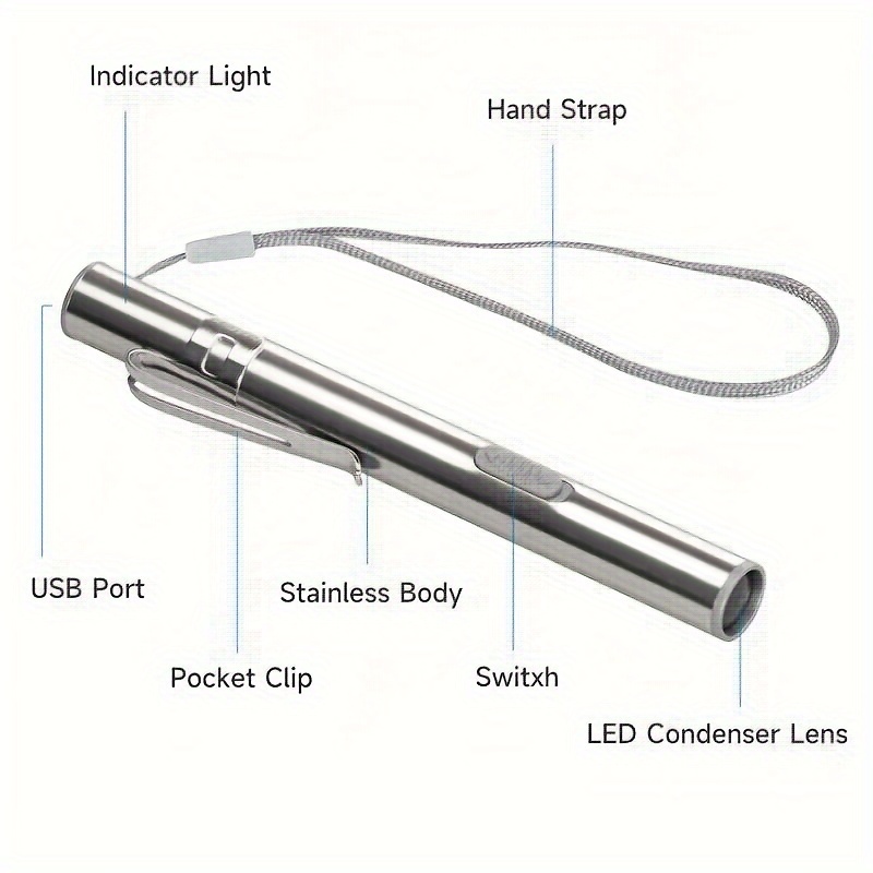 1pc 8000lumens mini penlight lamp pocket led flashlight usb rechargeable torch light details 3