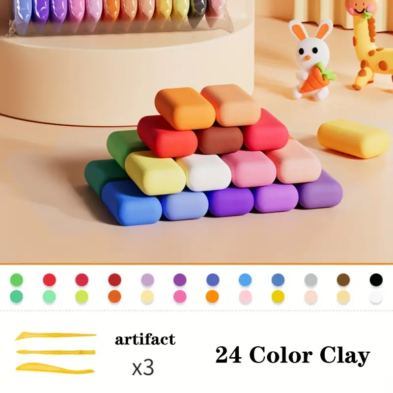 12/24 Colors Air Dry Clay Non-Toxic Soft Ultralight Magic Model Clay Set  With Project Book, Accessories And Carving Tools, Perfect Creative Gift