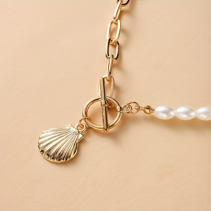 Ocean Style Shell Pendant String Pearl Chain Necklace