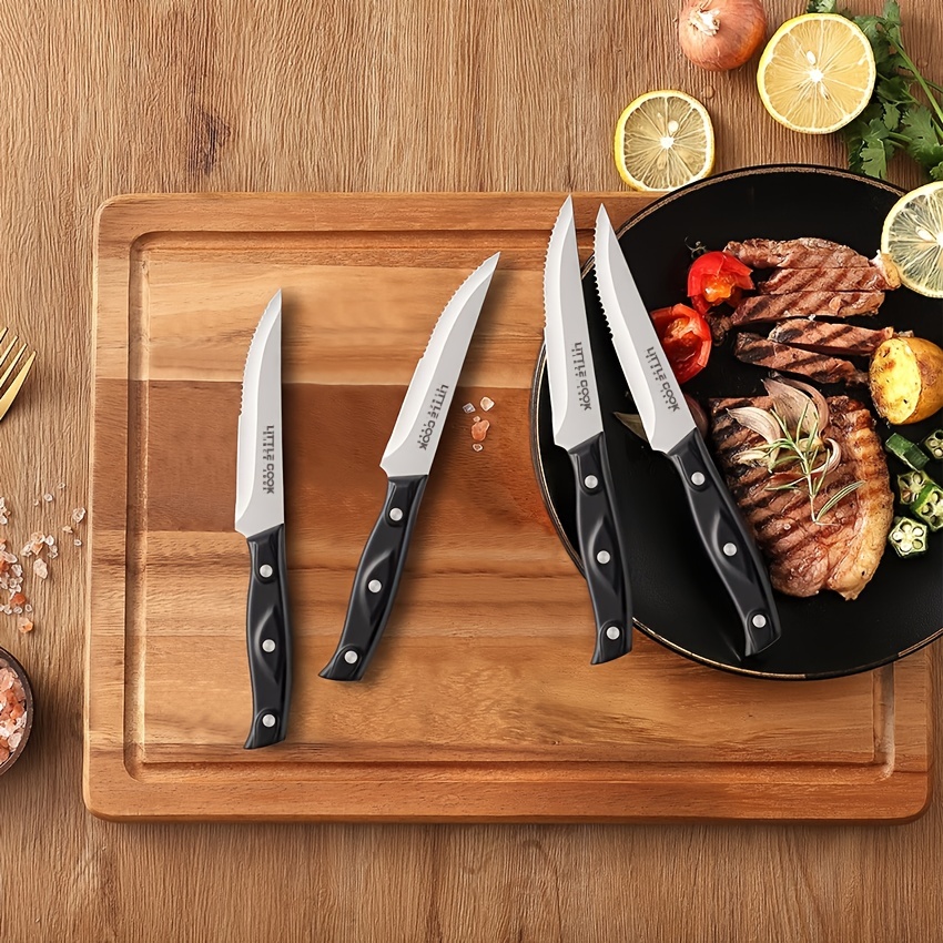 Steak Knives Set Of 6, Serrated Steak Knives, 4.5 Inch Steak Knife Set,  Orange, Yellow, Pink, Green, Blue And Red