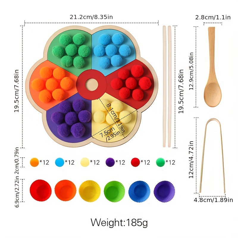 Image of Flower Rainbow Board Toys, Clip Ball Toys, Educational Color Classification Training Games, Exercise Hand Movement , Christmas Halloween Birthday Gifts