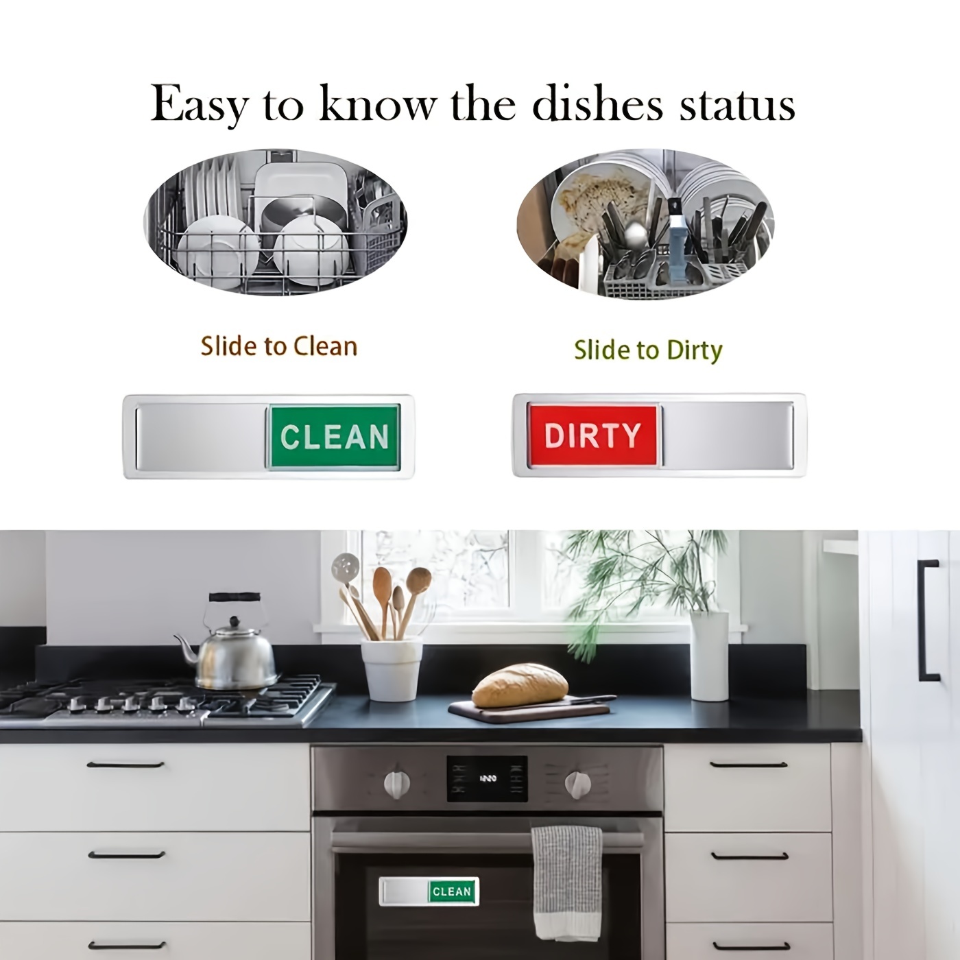 Clean Dirty Dishwasher Magnet Indicator Sign Non-Scratch Simple