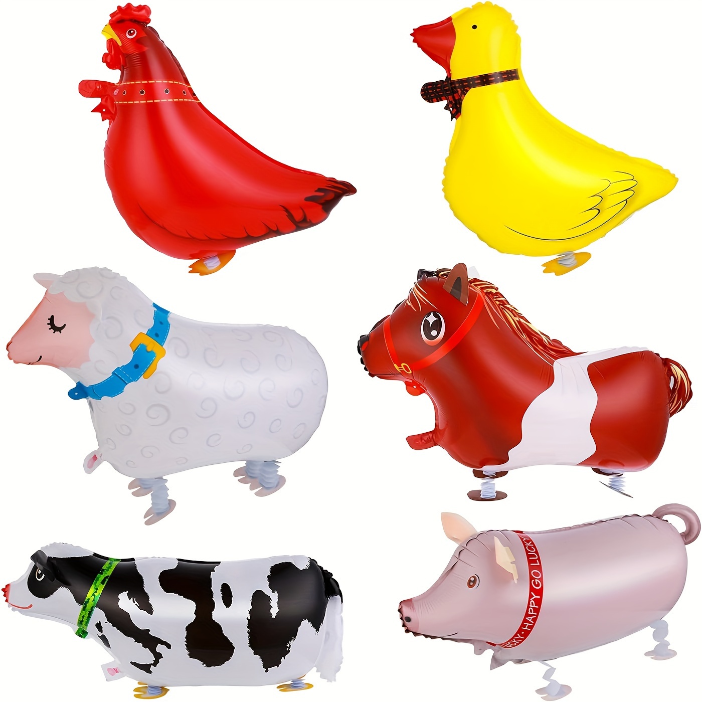 

6pcs, Farm Animal Balloons - Pack Of 6 Walking Balloons For Birthday Party Decorations And Aesthetic Room Decor - Includes Pony, Duck, Rooster, Cow, Pig, And Sheep