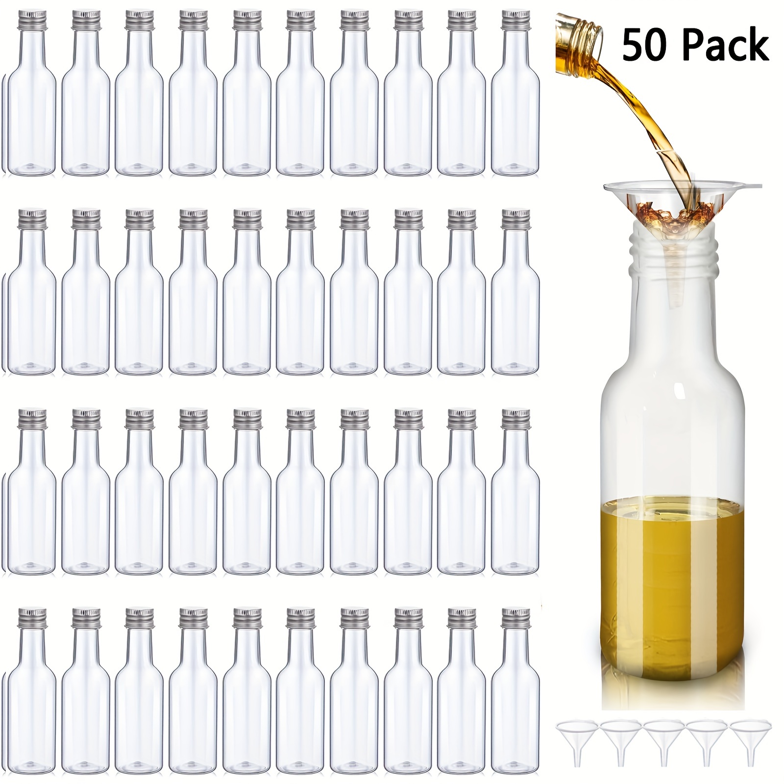 Paquete de 30 mini botellas de licor de 50 ml (1.7 onzas) con tapas y  embudos para recuerdos de fiesta, bebidas espirituosas