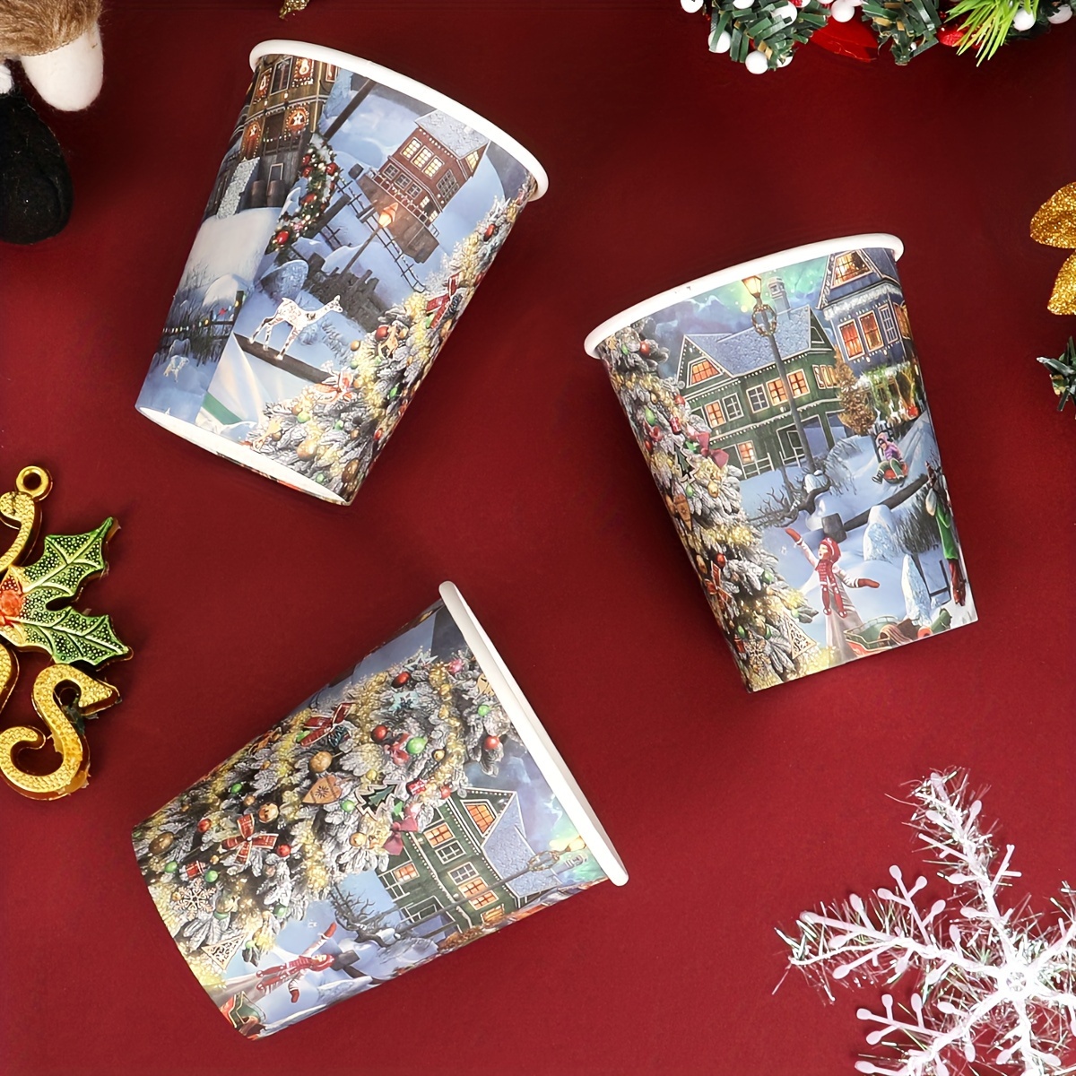 Christmas Theme Party Disposable Paper Cup Party Supplies - Temu