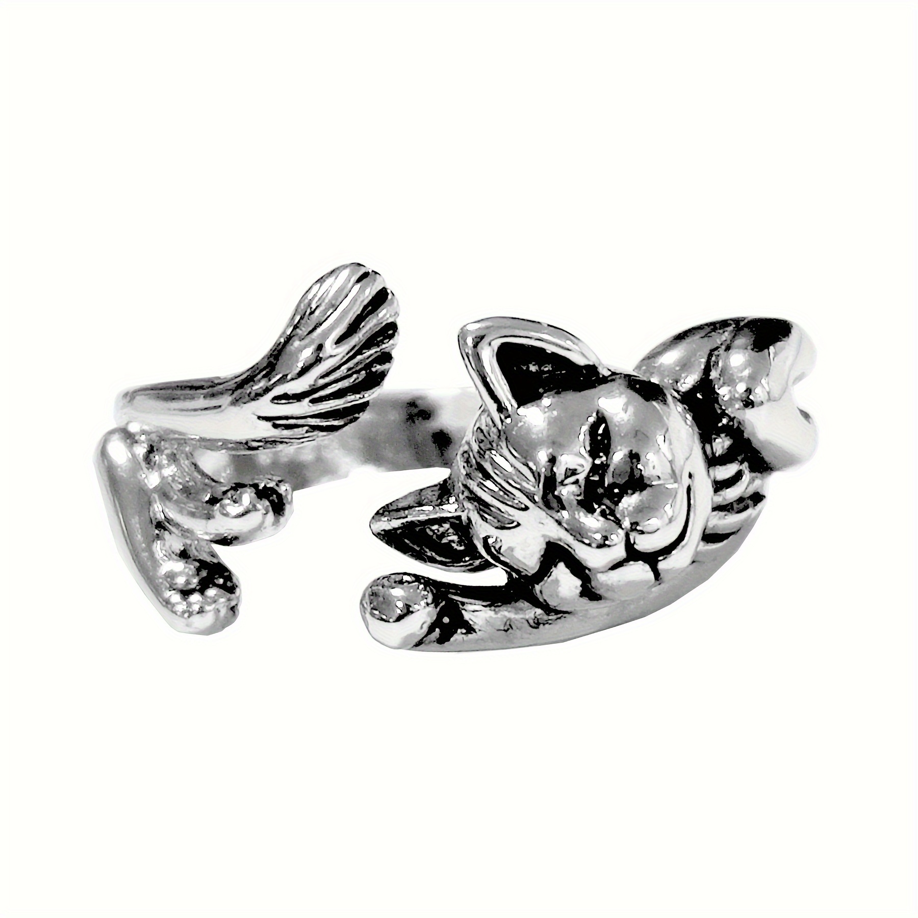 

1pc Silver Plated Cute Animal Lazy Cat Adjustable Paws Finger Ring, Gifts For Girls, Cat Lovers