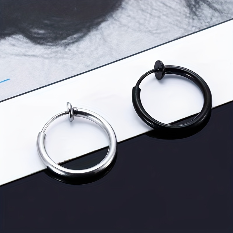 2pairs Simple Cross Ear Buckle Earrings, Men's Stainless Steel Ear Clip Earrings,Temu