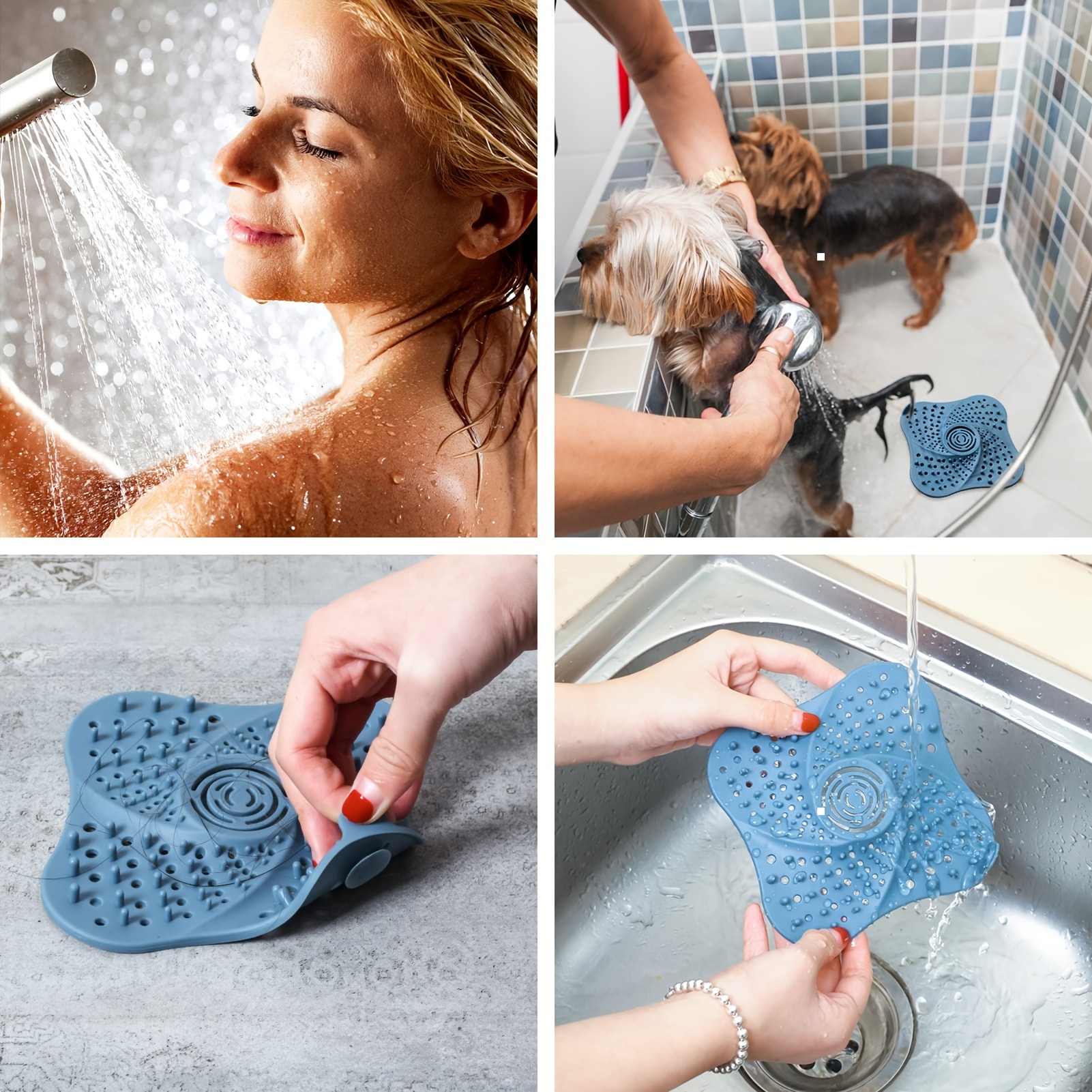 3pack Shower Drain Hair Catcher With Suction Cups, Silicone