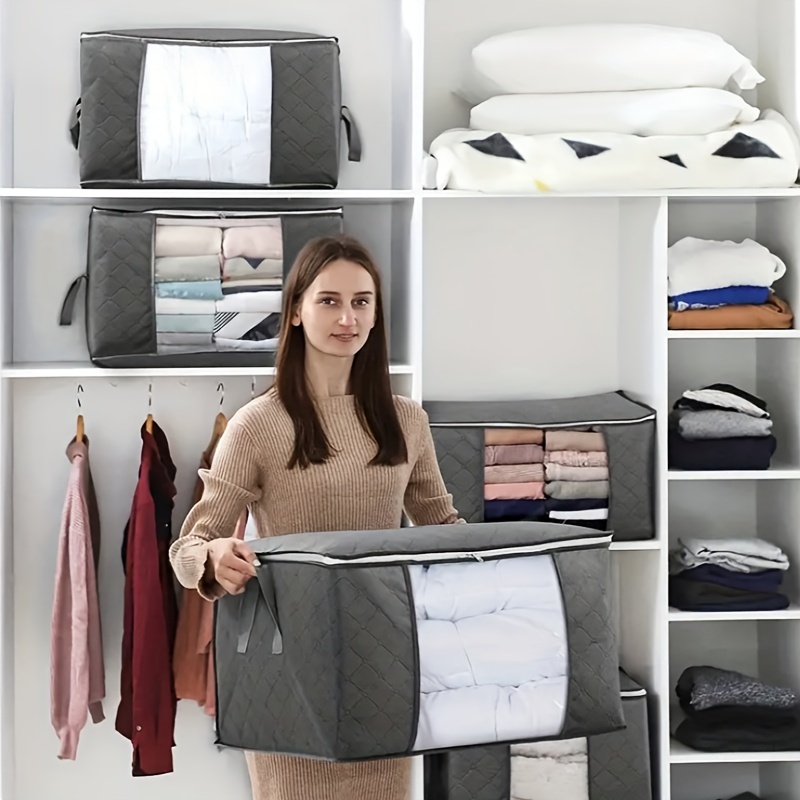 3 Pack Clothes Storage Bags , Large Capacity Blanket Storage