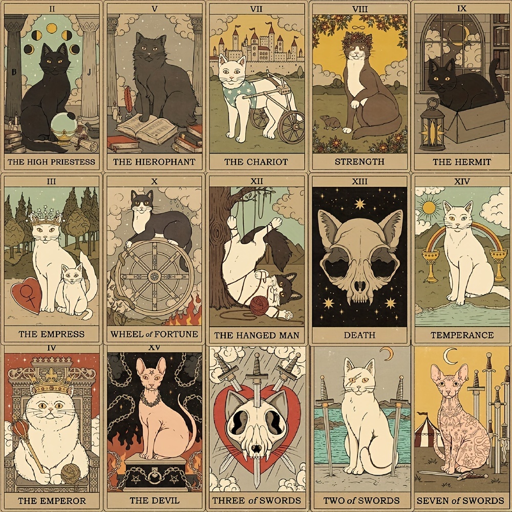 10pcs Tarot Card, Cat Tarot Stickers- Scrapbooking, journaling Crafts