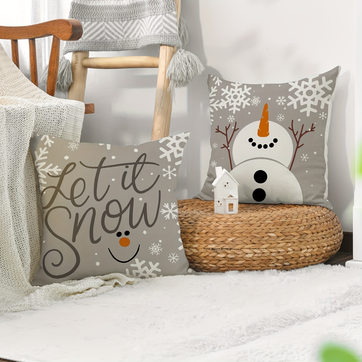 Christmas Snowman Letter Throw Pillow Cover Home Sofa Cushion