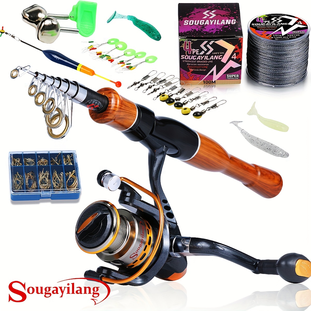 Sougayilang Fishing Rod Combo 1.5M Telescopic Sea Rod Spinning Reel Baits  Lure And 120M 4 Strand Fishing Line Set Travel Fishing Gear Accessories Fishing  Tackle Set