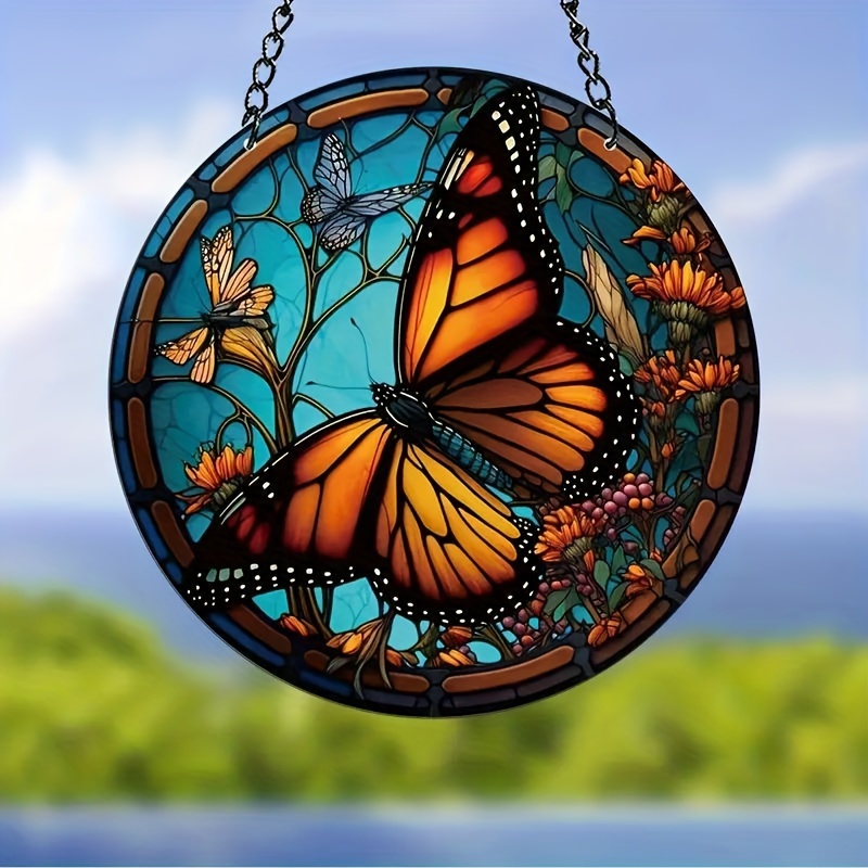 3D Metal Monarch Butterfly Wall Art, Stained Glass Hanging Butterfly Window  Craft Decorations