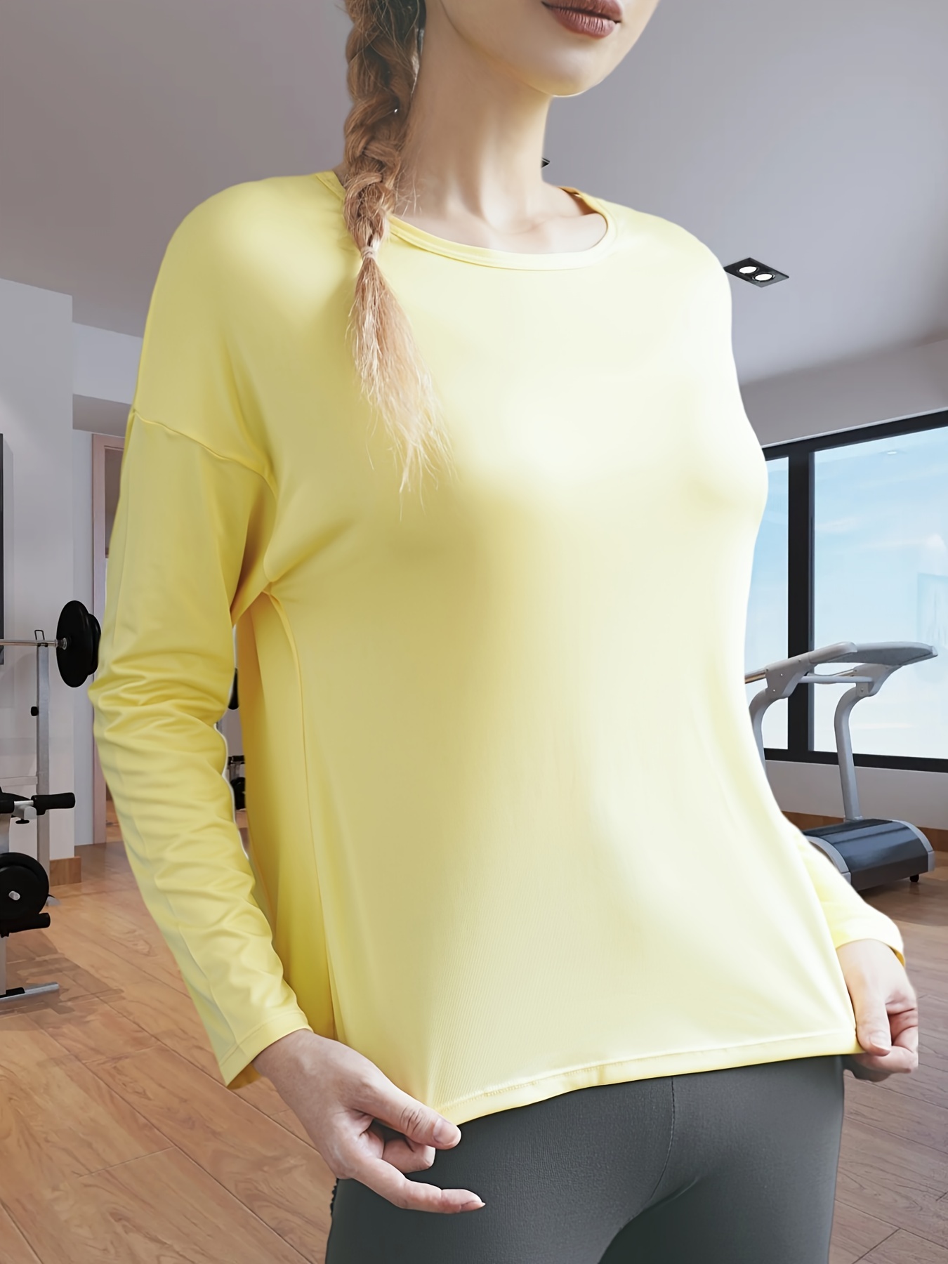 V Neck Sports Yoga Long Sleeve Thumb Hole Top Quick Drying - Temu