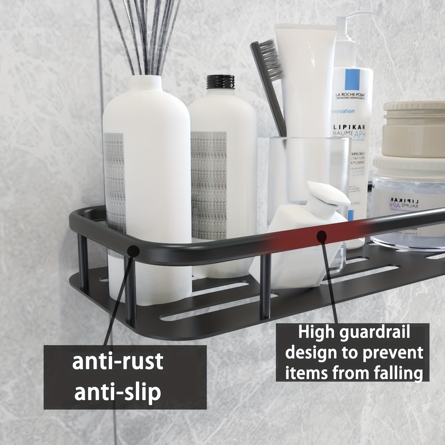 Punch-free Suction Cup Bathroom Shelf, Wall-mounted Aluminum