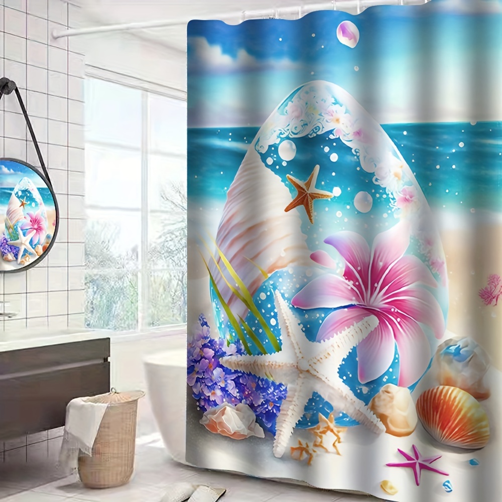 Shell Sea Star Bathroom Waterproof Shower Curtain 12 Hooks / 71 x 79