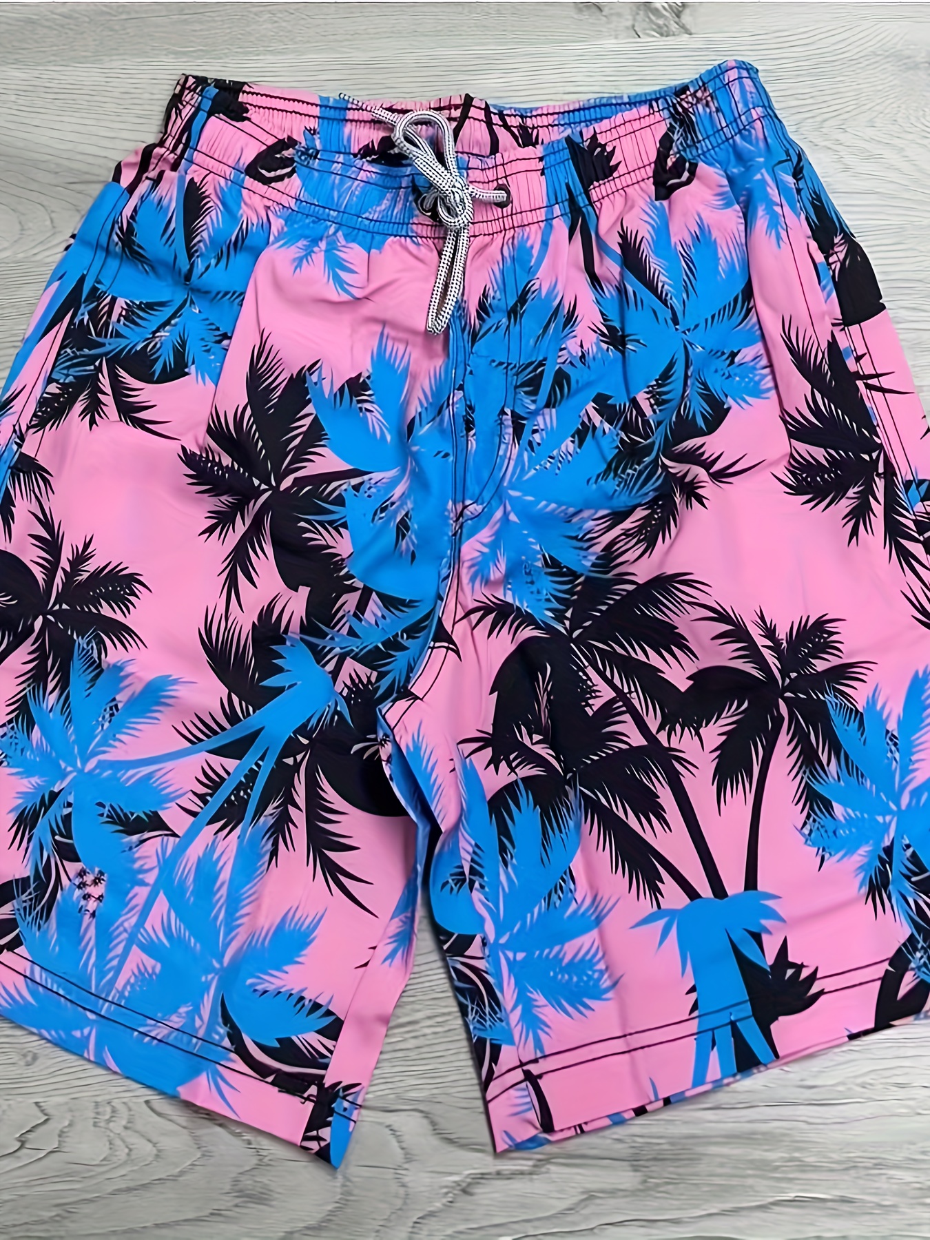 Men's Printed Swim Trunks - Palm Trees - Pink