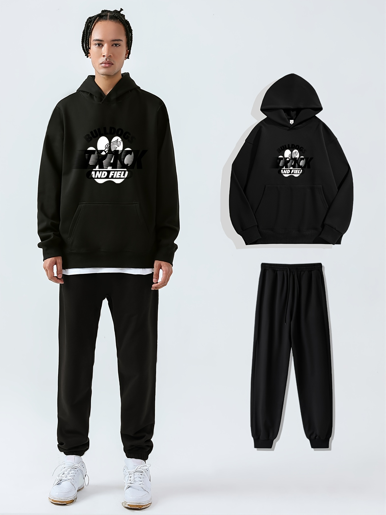 2pcs Men's Casual Warm Sweatsuits, Hoodie With Graphic Print