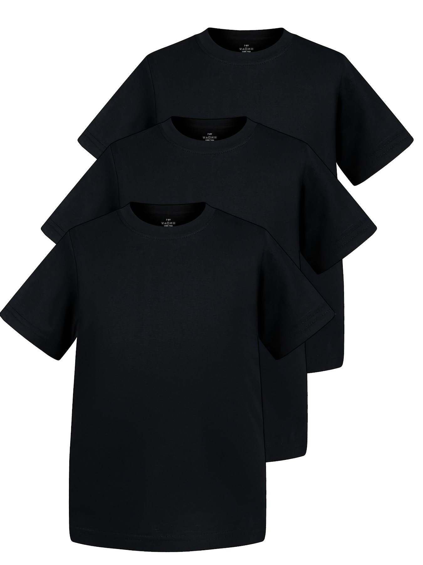 3pcs Kids' T-Shirts Soft Pre-* Jersey Fabric, Black Basic Crewneck Tees  for Boys Girls, Everyday Casual Formal Wear Durable K