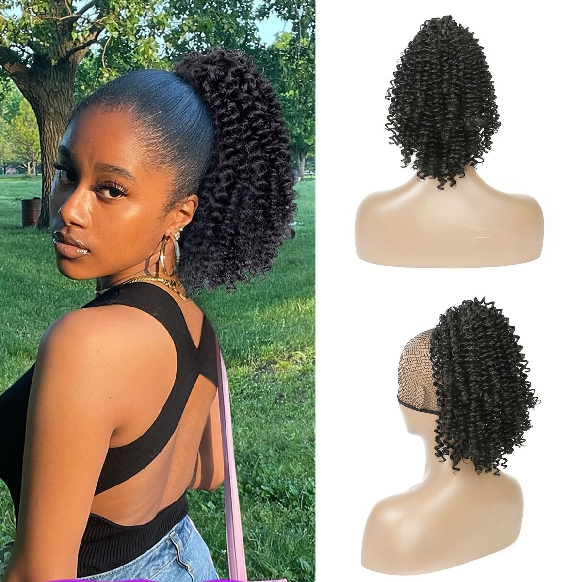 Short Kinky Curly Ponytail Extension For Women Drawstring Curly Ponytail  With Clips Synthetic Afro Drawstring Ponytail Hair Extension - Beauty &  Personal Care - Temu