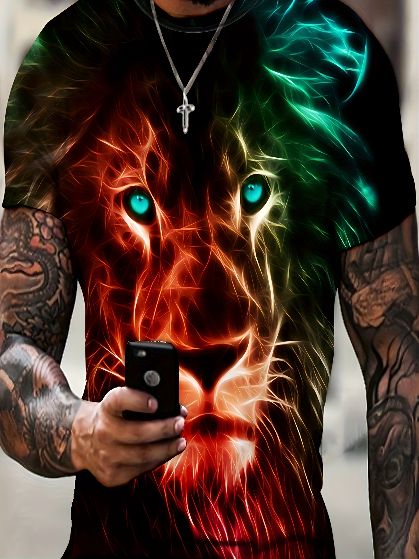 Camisetas Masculinas Com Estampa Digital De Leão 3D Da Moda - Temu