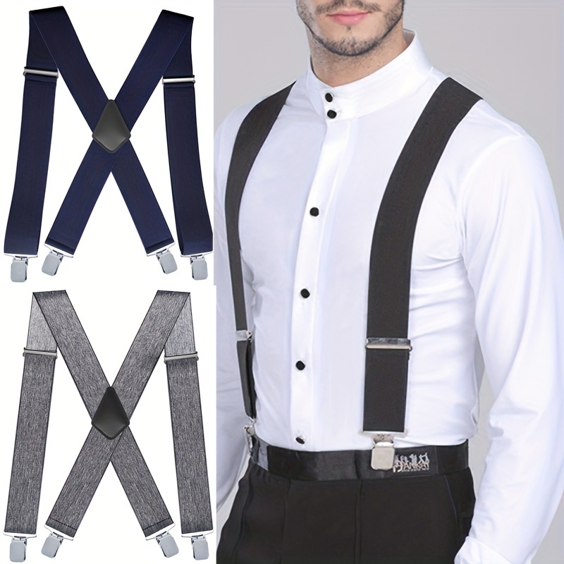 

Men's Casual X-shape Adjustable Elastic Suspenders Braces Adjustable Solid Straight Heavy Duty Clip Suspenders For Men Women, Ideal Choice For Gifts