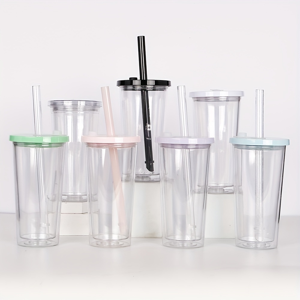 1pc Glass Tumbler, Minimalist Wooden Lid Drinking Cup With Straw