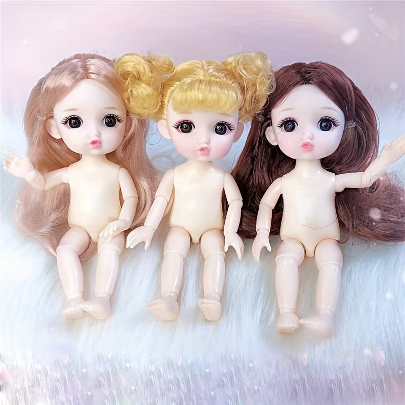 1/12 Bjd Doll For Girl Dolls Clothes Female 16cm Cute 3D Big Eye Dress Up  Fashion Baby Shoes Children's DIY Toy Girl Gift Blue - Realistic Reborn  Dolls for Sale
