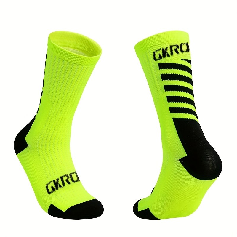 Image of Cycling Socks | Quick-dry, Sweat-absorbent, Breathable, Durable, Mountain Bike Socks For Teen | Gkrq Brand, Nylon, Elastane, Stripe Pattern, Sweat-resistant
