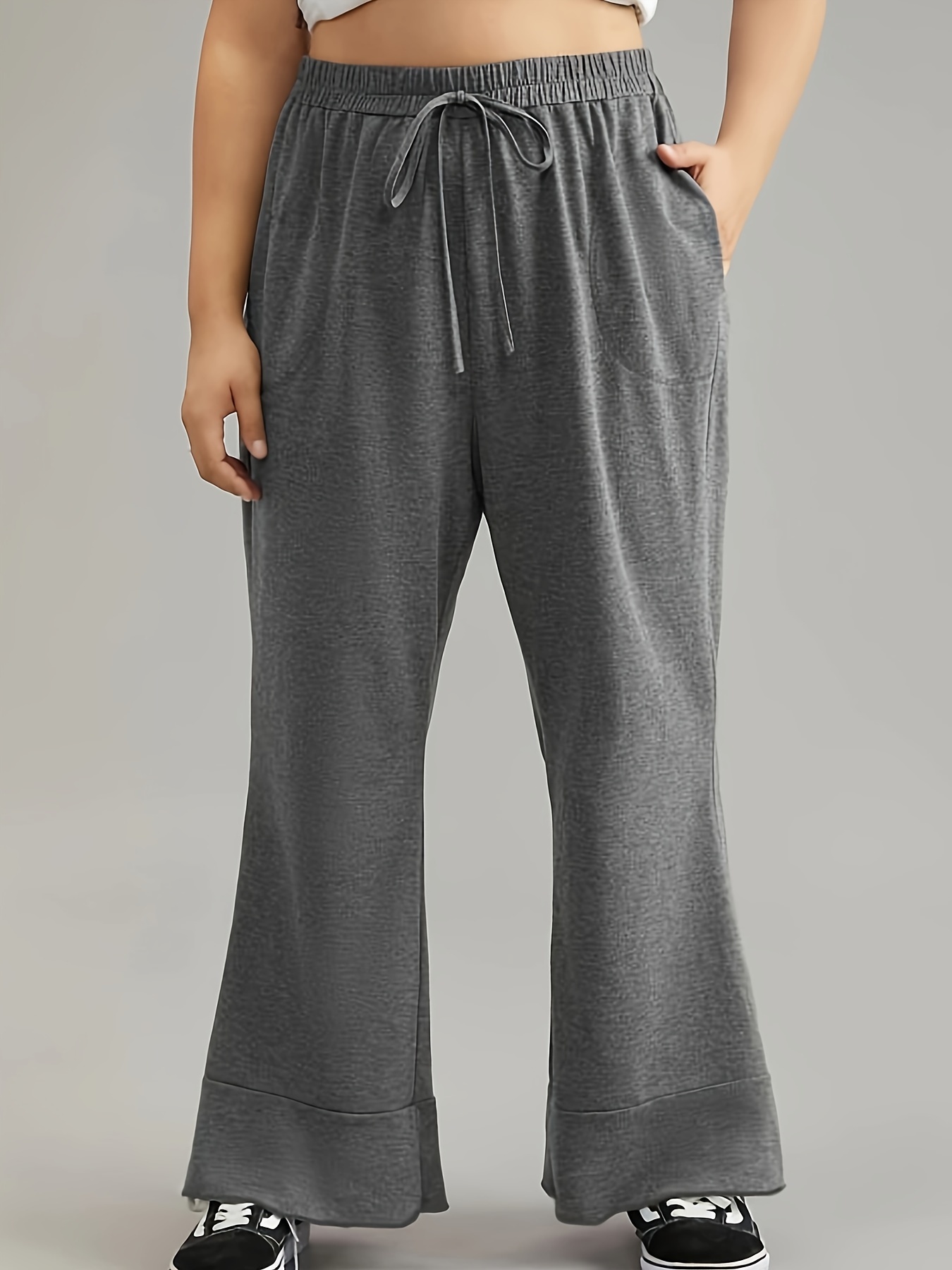 Plus Size Casual Pants Women's Plus Solid Elastic Waist - Temu Canada
