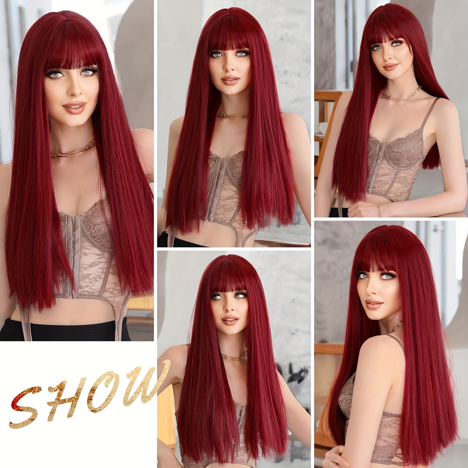 Dark Purple Straight Wig with Bangs 66cm Long Synthetic Wig