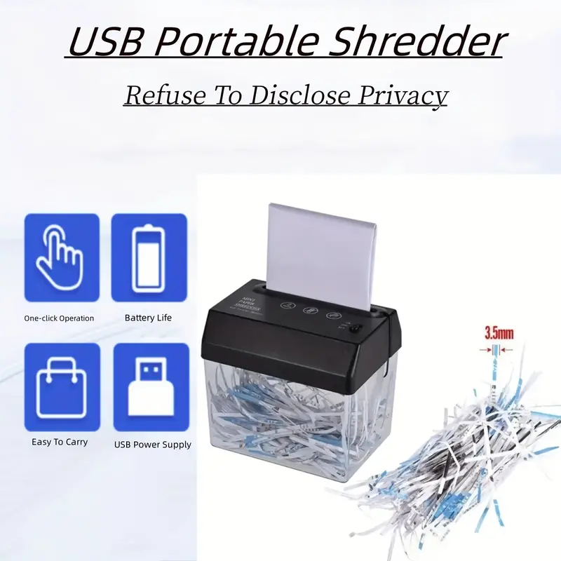 1pc USB Batteria Doppio Uso Elettrico Distruggi Documenti Mini Piccolo  Ufficio Casa Rifiuti Documenti Striscia Distruggi