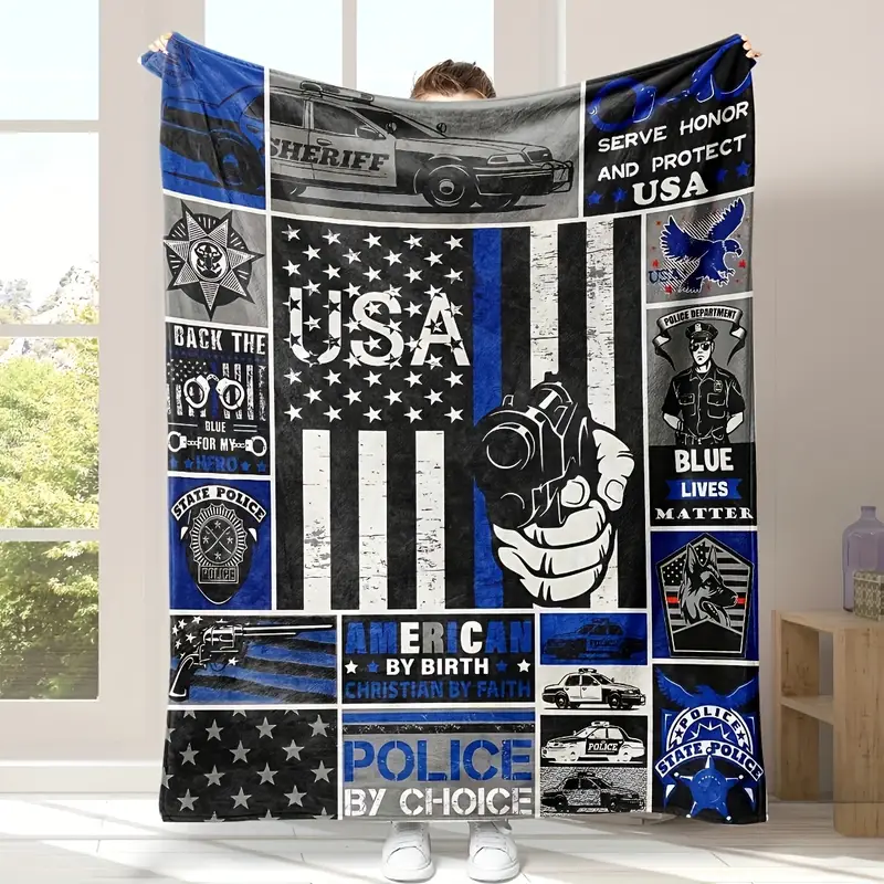 American Flag Police Throw Blanket Gifts For Men Husband Boy - Temu