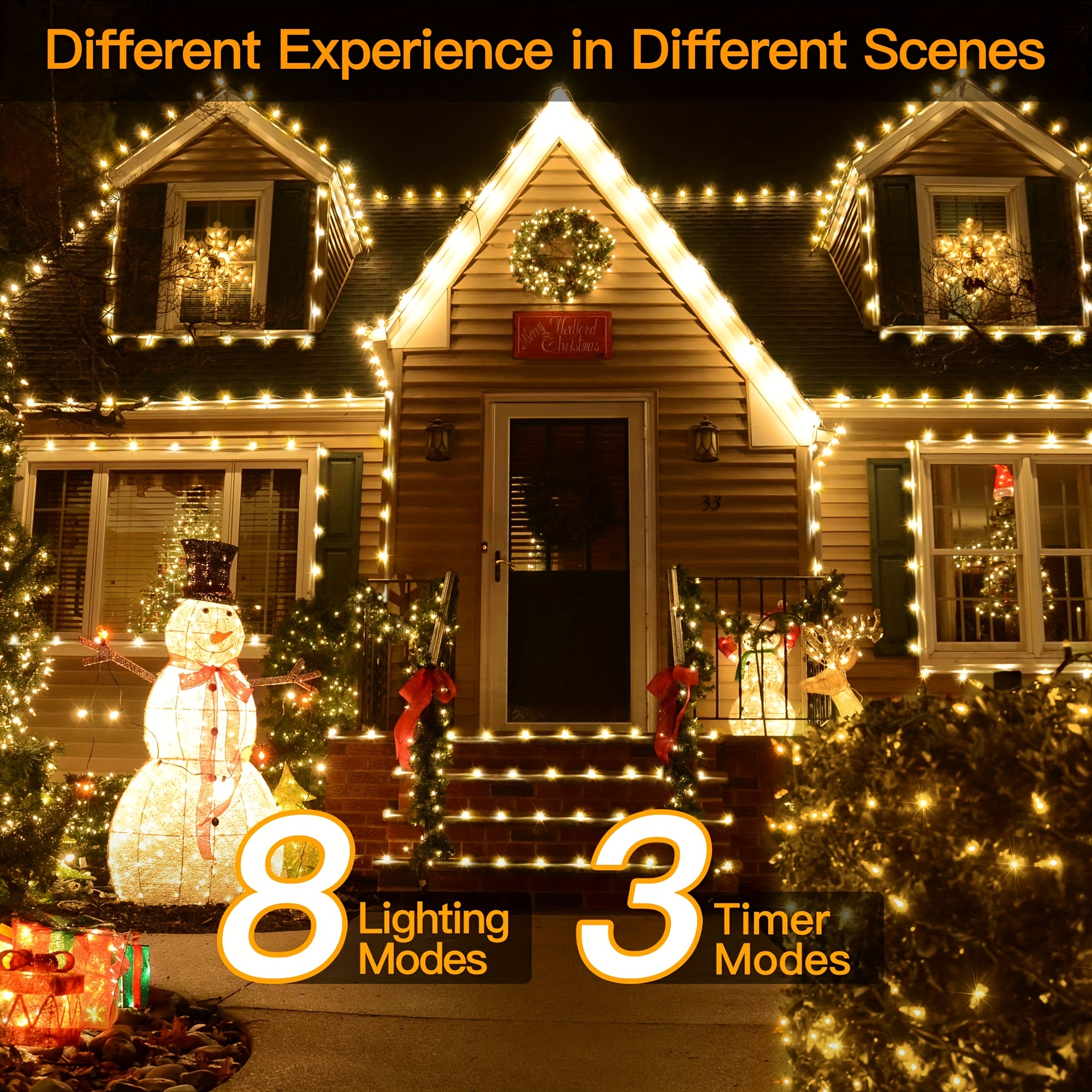 340 Feet 1000 LED Garden String Lights, Outdoor Waterproof Christmas Tree Lights, With 8 Modes Remote Timer, For Outdoor Indoor Christmas Decoration, Outdoor Multi-colored White Warm With Cable Tray, 7X12 Pure Copper Wire Color Box Packaging details 0