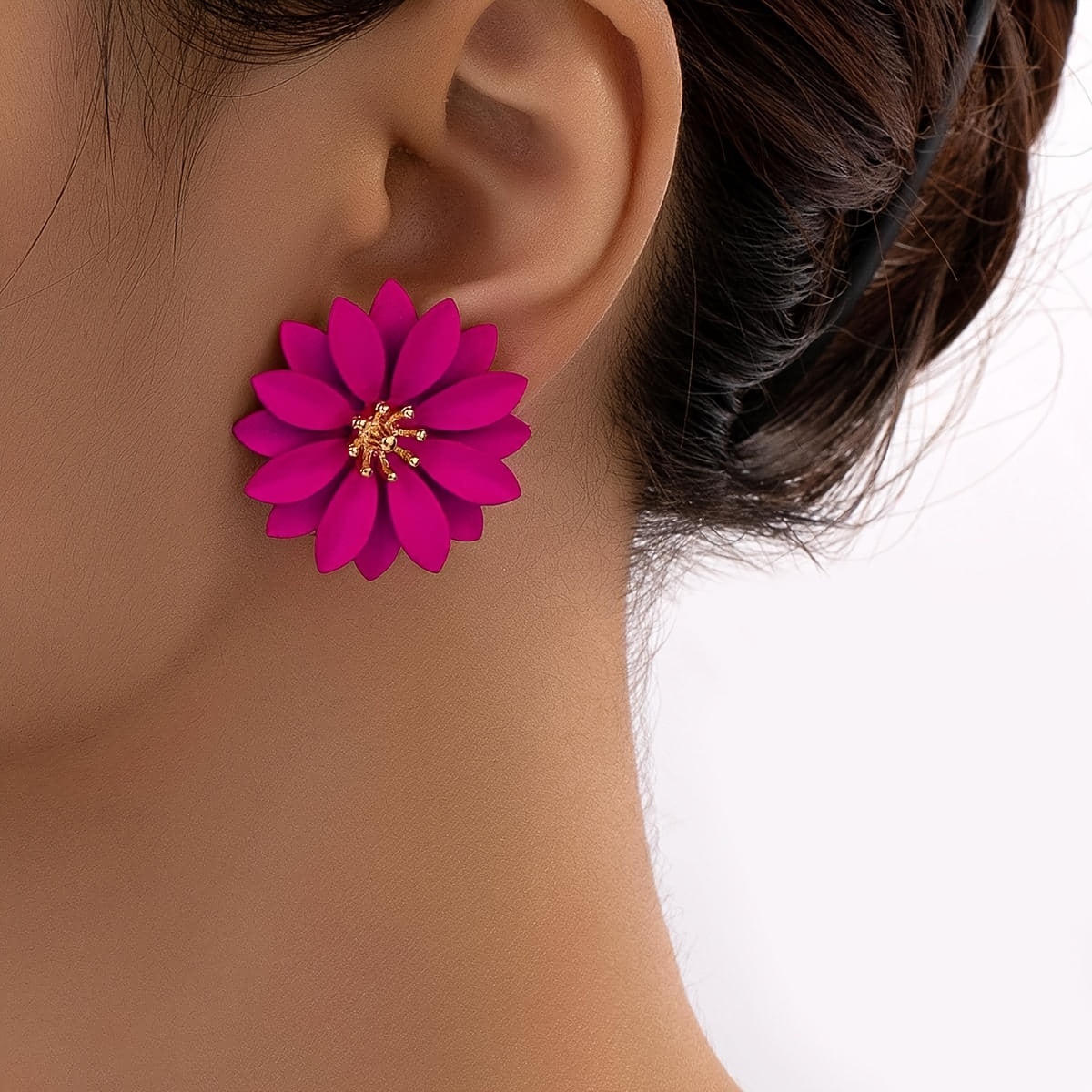 

Exaggerated Flower Design Stud Earrings Alloy Jewelry Bohemian Sexy Style For Women Valentine's Day Gift