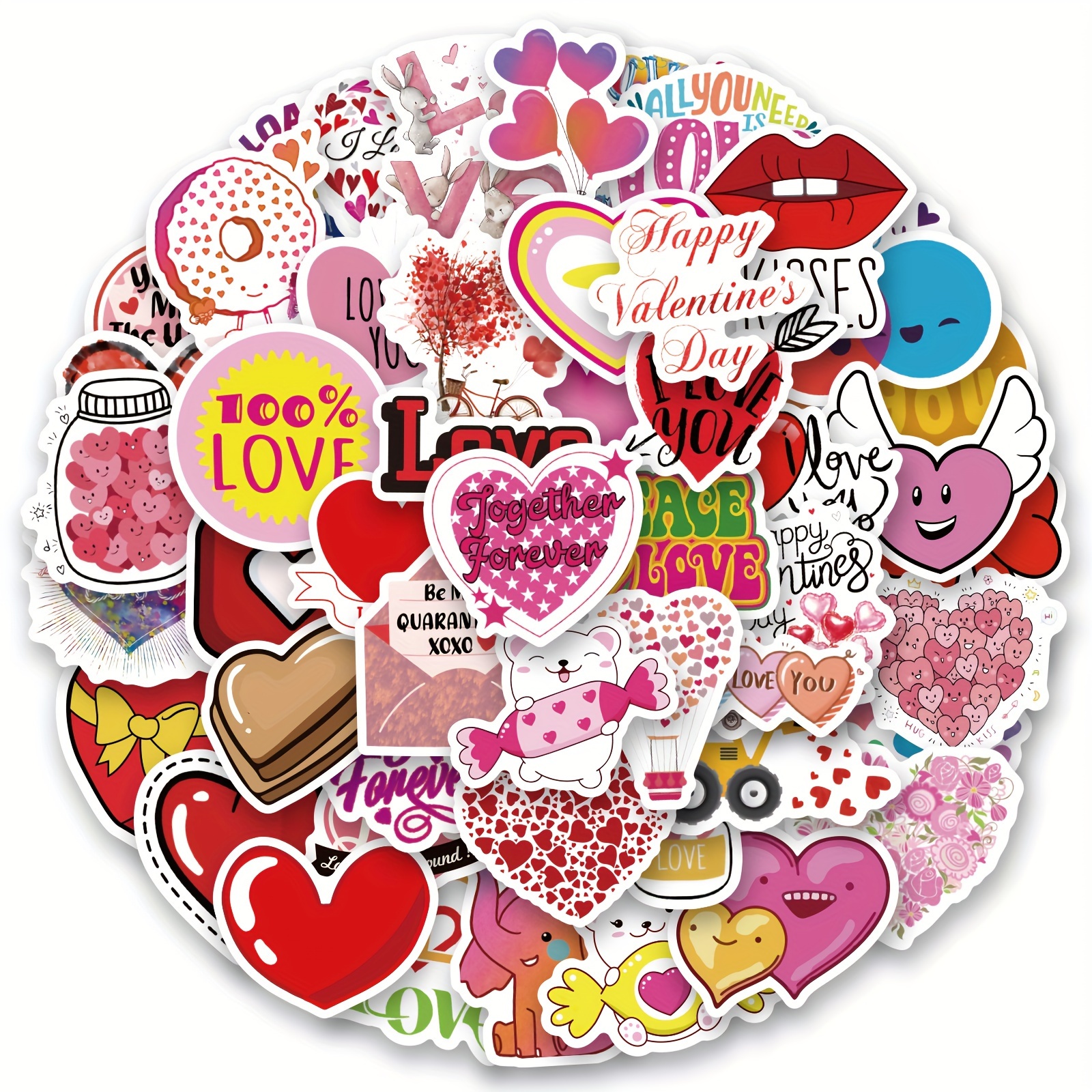 50Pcs Valentines Day Stickers Love Stickers Waterproof Vinyl Stickers for  Water Bottle, Wedding, Laptop, Skateboard Valentine Day Decorations