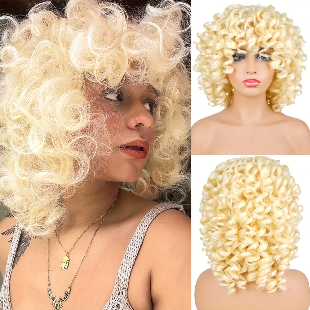 Short Afro Wigs Bangs Women Big Curly Wigs Ombre Temu