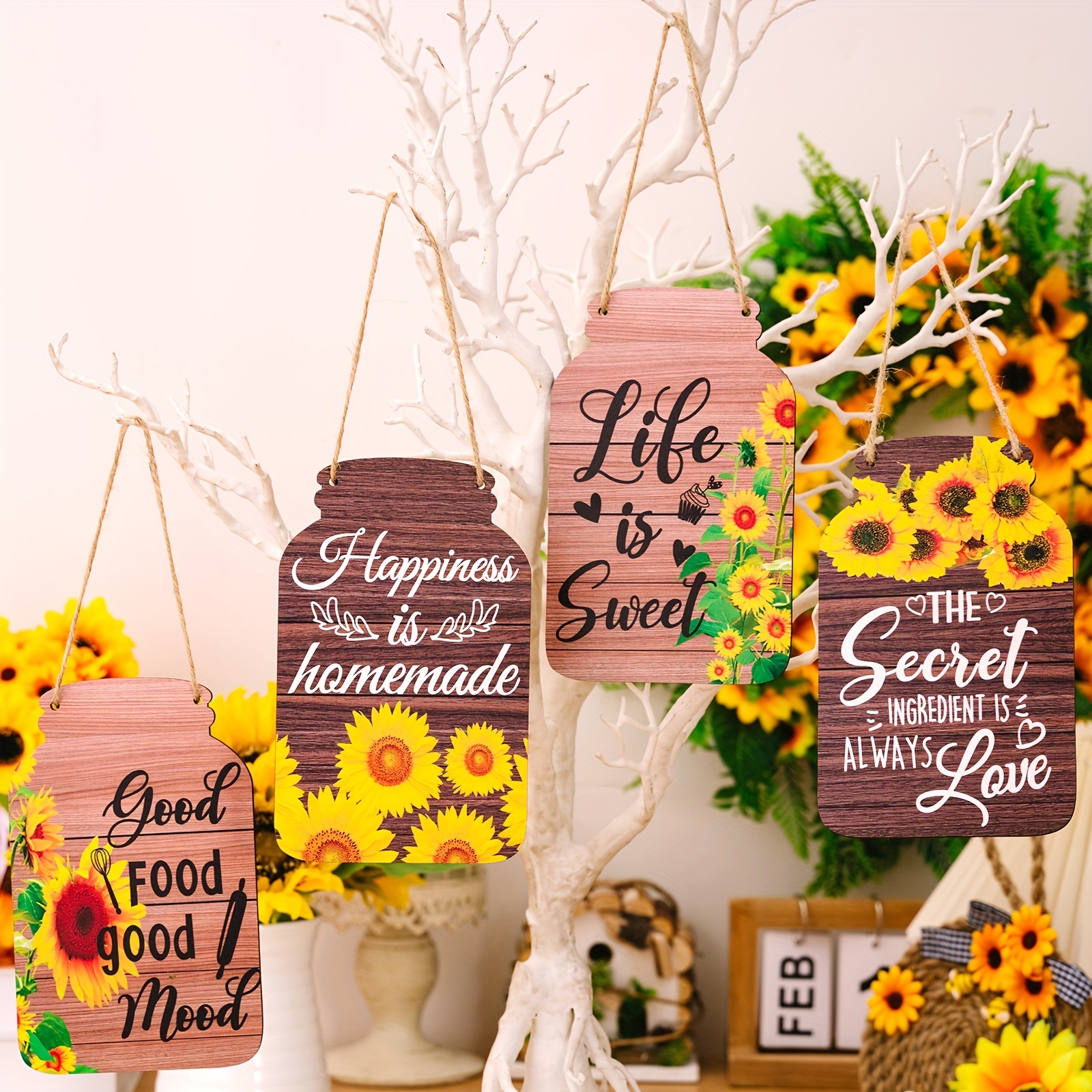 4 Pcs Kitchen Wall Decor Mason Jar Set Wooden Rustic Home Decor  Inspirational Kitchen Decor Hanging Farmhouse Kitchen Signs Wall Decor for  Home Decor