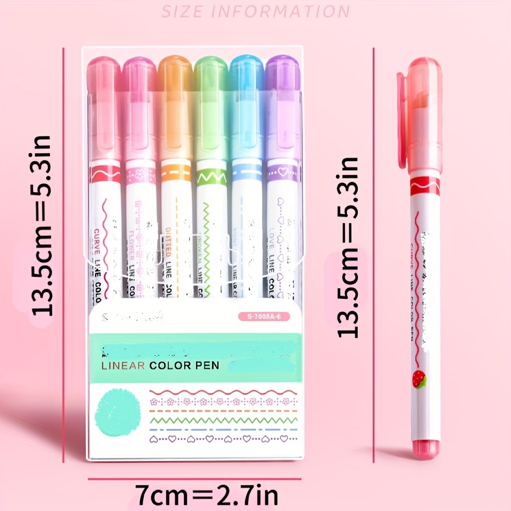 3/6pcs Colorful Cute Pattern Lace Quick Dry Highlighter Linear Pens For  Marking Decoration Material Handmade Craft DIY