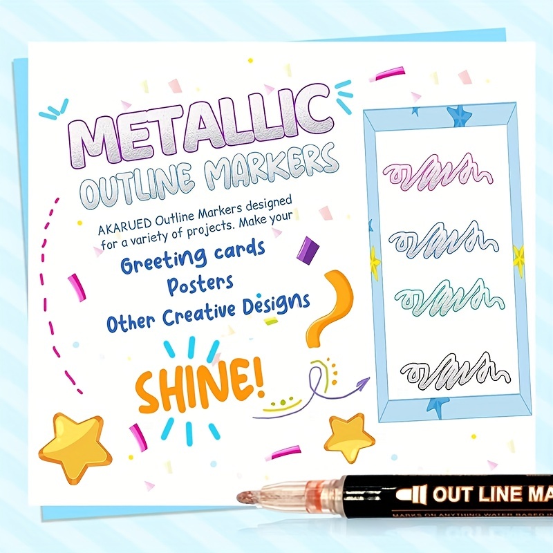 Super Squiggles Outline Markers,Shimmer Markers Set of 12, Super Squiggles Markers for Photo Album, Scrapbook Album, Greeting Card Making and Kids