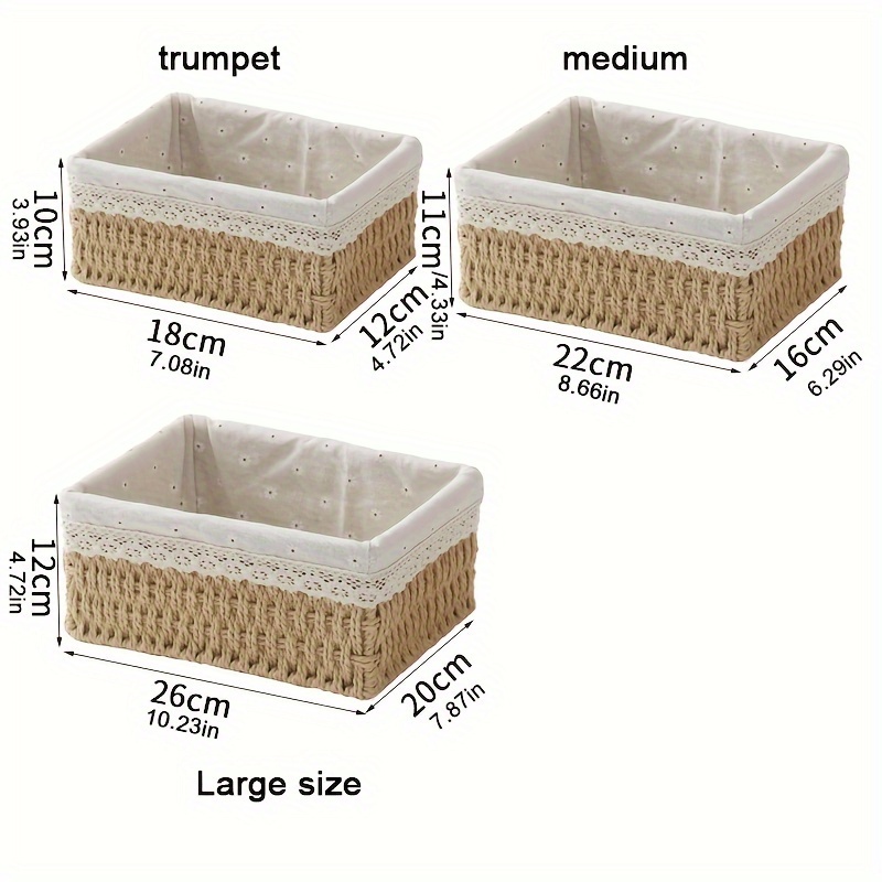 3pcs Large Woven Storage Basket For Living Room, Desk, Toy, Office