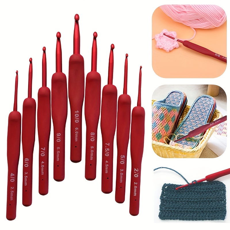 9Pcs Silicone Handle AluminumCrochet Hooks Needles Knit Weave