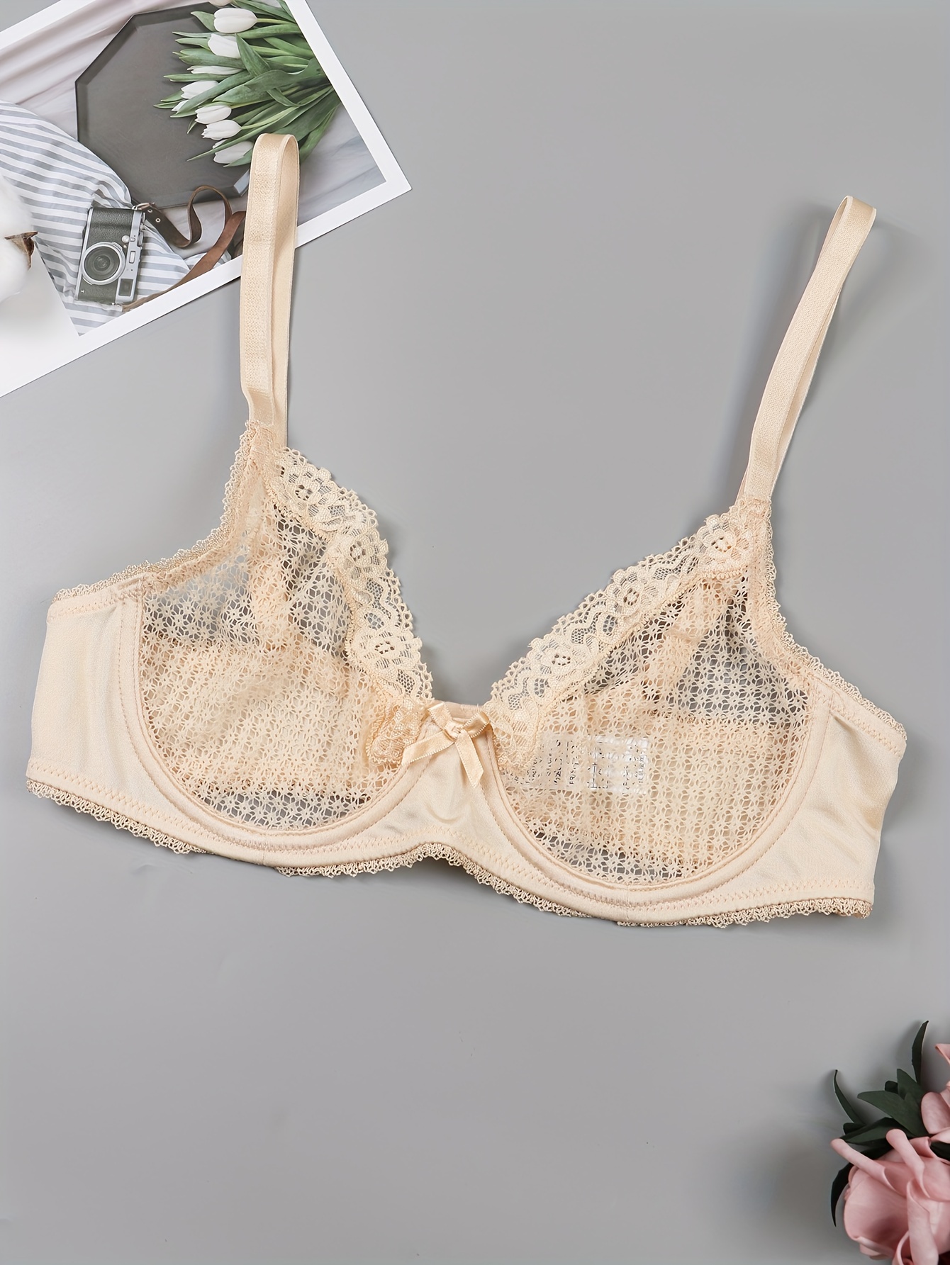 Contrast Lace Unlined Bra Lightweight Breathable Everyday - Temu