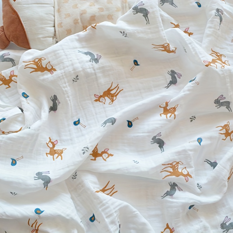 Rabbits and Deers Baby Muslin Swaddle Blankets, Soft Organic Bamboo